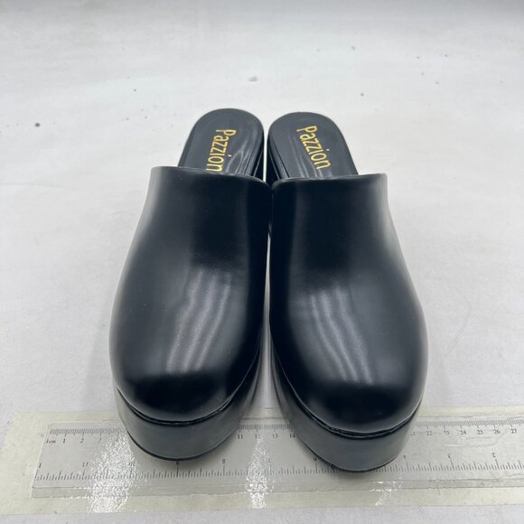 Pazzion Black Platform Rounded Toe Mules Clogs Slip On Chunky High Heel Slipper - Picture 2 of 7